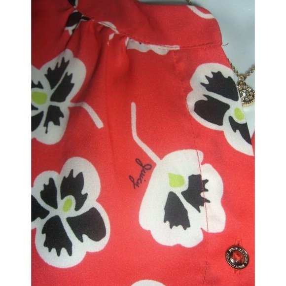 Juicy Couture Blouse Floral Mod Print Persimmon Logos Shirt Top Cottagecore Boho - Picture 5 of 11